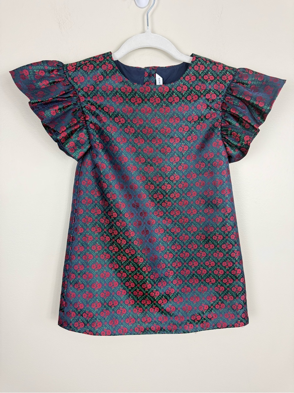 Janie and Jack Dress Girls 4 Red Green Hoiliday Ruffle Sleeve Christmas Party